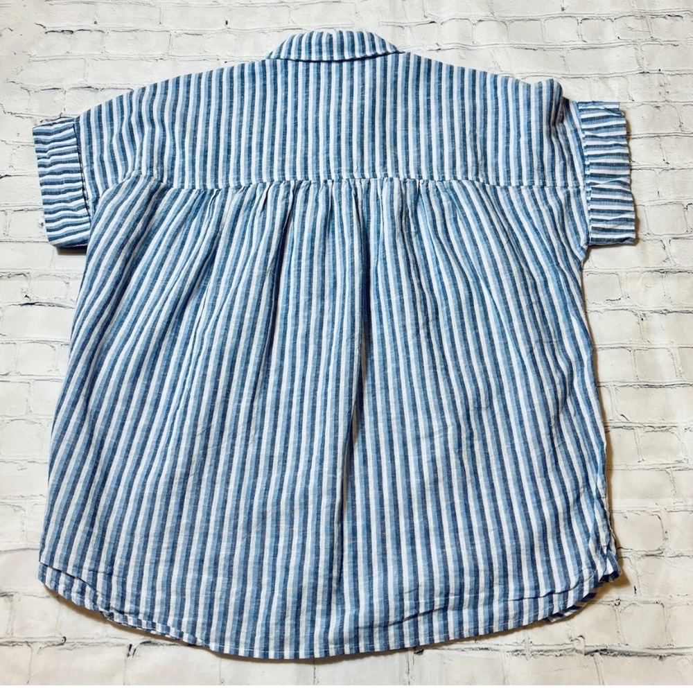 Draper James RSVP Womens Size S Linen Cotton Top Blue Striped Button Down Preppy - Picture 10 of 11